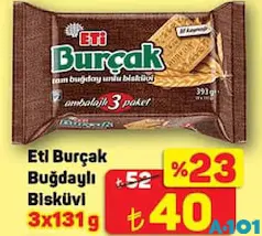 ETİ BURÇAK BUĞDAYLI BİSKÜVİ 3X131 G